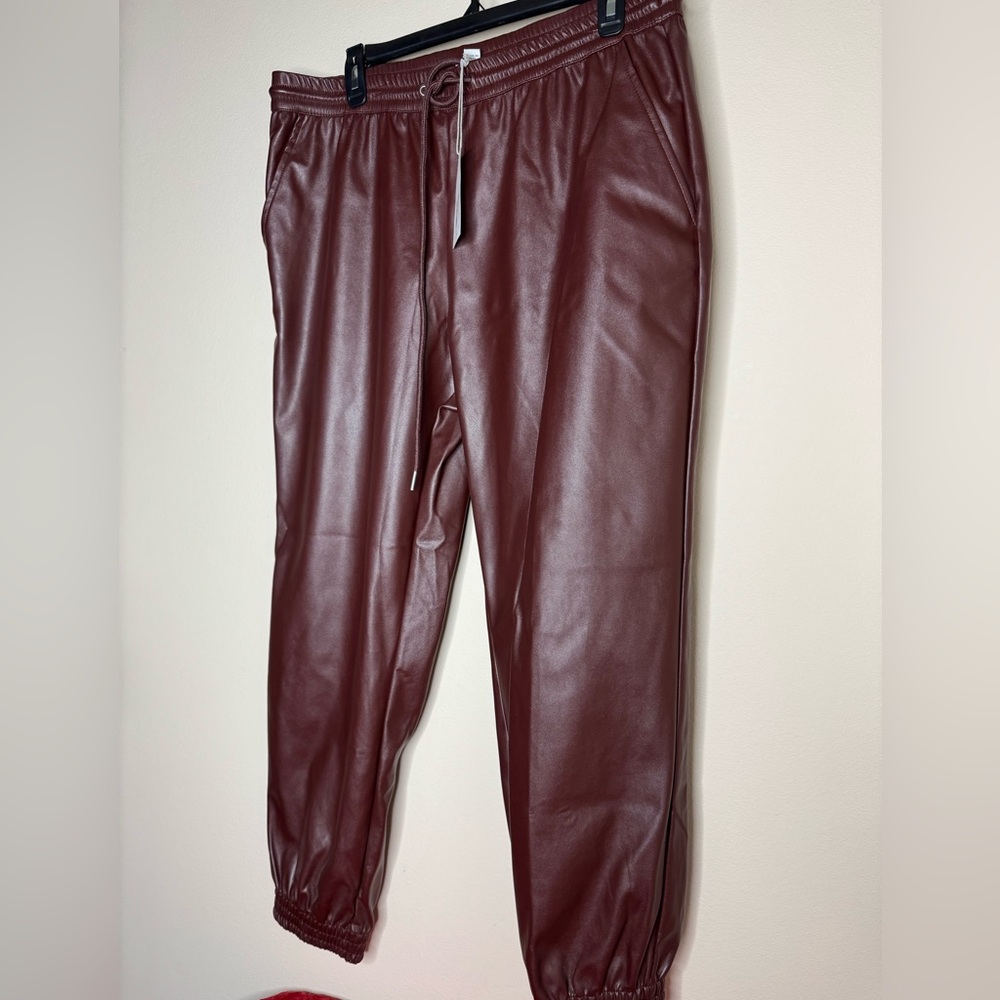 A New Day Burgundy Faux Leather Pants NWT